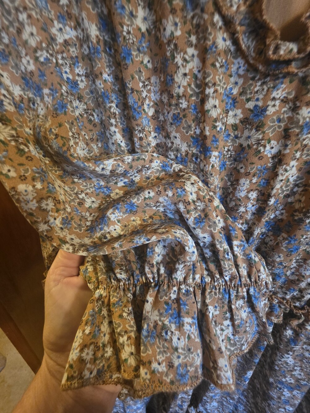 A Beautiful Soul Floral Ruffle Dress in Brown and Blue - Picture 4 of 4